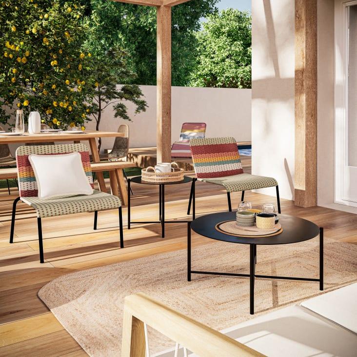 Maisons Du Monde NELSON - Cuencos De Aperitivo De Cerámica Con Estampado Multicolor (x4) Y Plato De Bambú