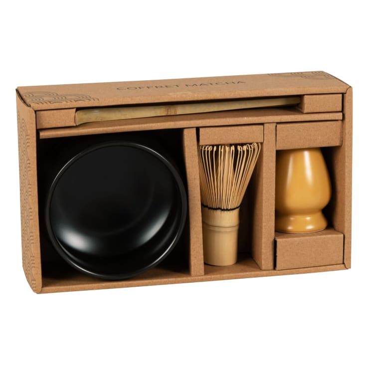 Maisons du Monde New York - Estuche para tÃ© matcha de gres negro amarillo y bambÃº