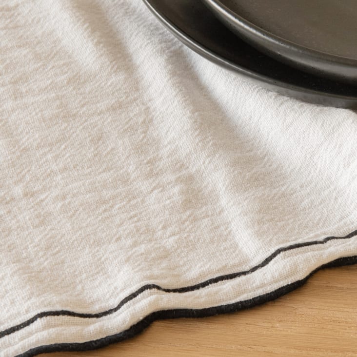 Maisons Du Monde Newark - Camino De Mesa De Gasa De Algodón Orgánico Blanco Con Abejorro Negro 50x150