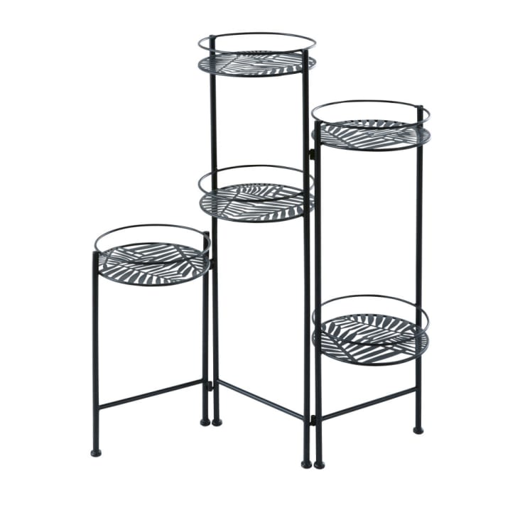 Maisons du Monde NIASSA - Soporte para plantas de metal calado negro con motivos vegetales
