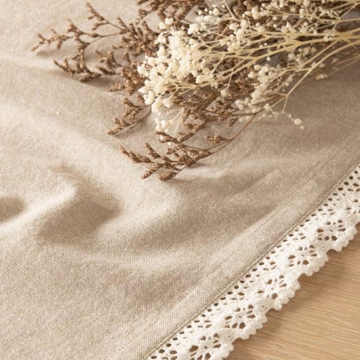 Maisons Du Monde Nicolas - Camino De Mesa De Algodón Beige Con Encaje En Blanco Roto 50x150 Cm
