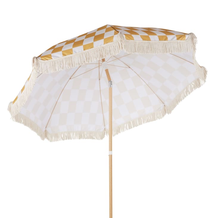 Maisons Du Monde Nicosie - Sombrilla De Aluminio Imitación Madera Y Tela Amarillo Y Blanco