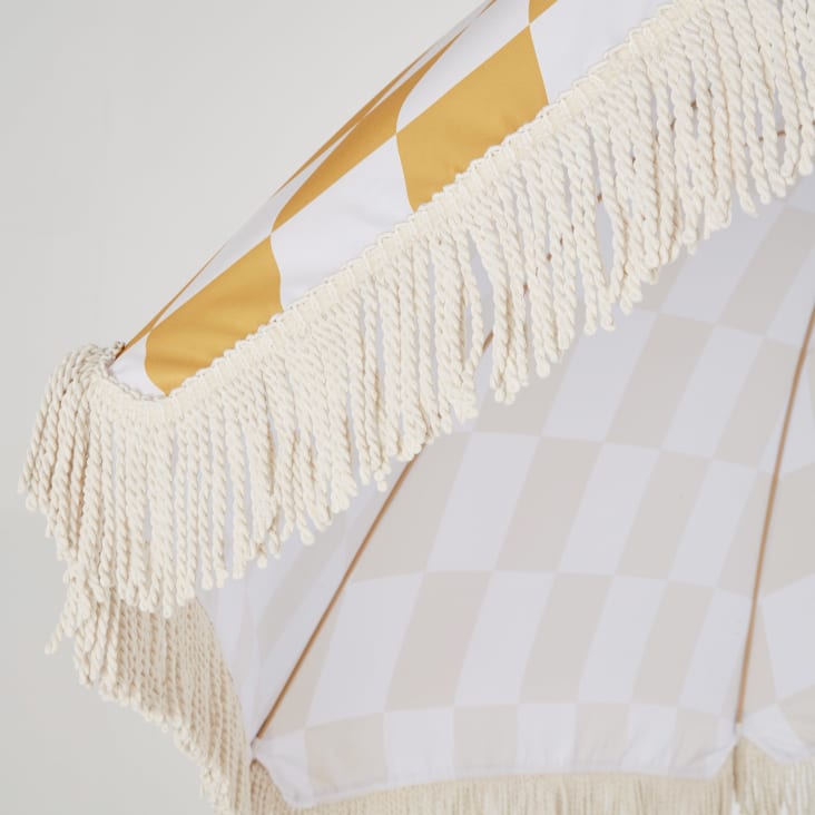 Maisons Du Monde Nicosie - Sombrilla De Aluminio Imitación Madera Y Tela Amarillo Y Blanco