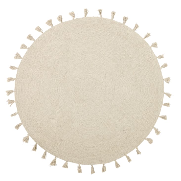 Maisons du Monde NINA - Alfombra redonda de algodón color crudo con borlas D.100