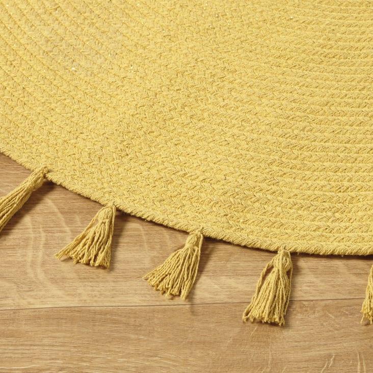 Maisons Du Monde Nina - Alfombra Redonda De Algodón Reciclado Amarillo Mostaza Con Borlas D.100