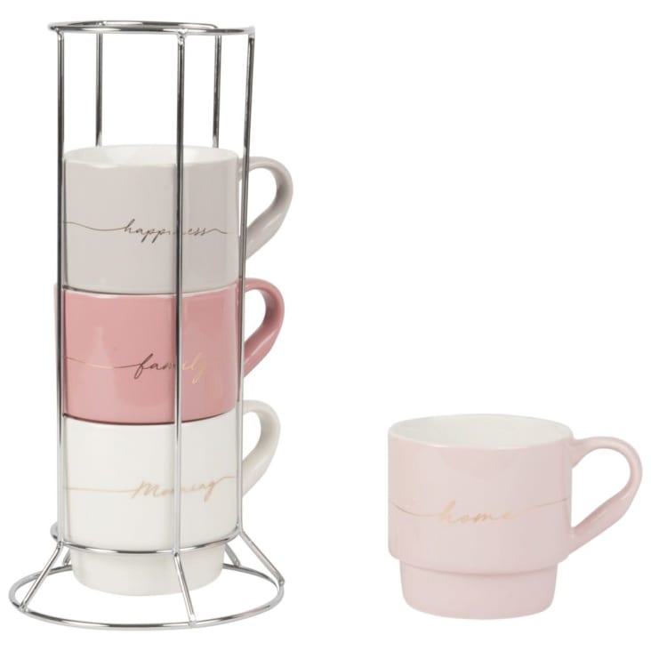 Maisons Du Monde NINA - Soporte Para 4 Tazas De Cerámica Con Motivos Decorativos