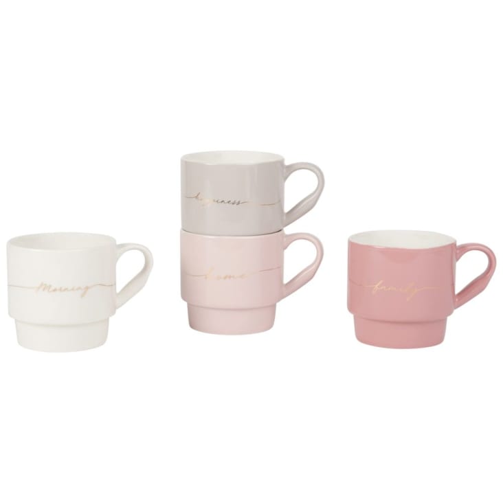Maisons Du Monde NINA - Soporte Para 4 Tazas De Cerámica Con Motivos Decorativos