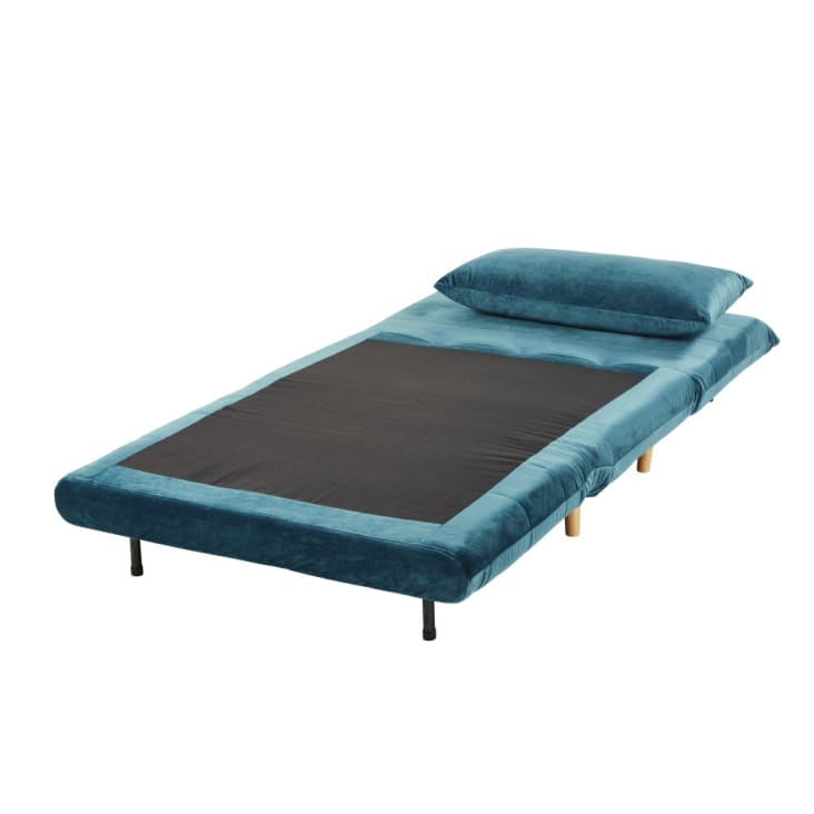 Maisons Du Monde Nio - Sofá Cama De 1 Plaza De Terciopelo Azul Petróleo