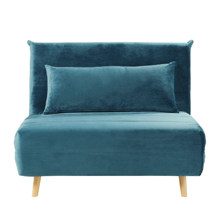 Maisons Du Monde Nio - Sofá Cama De 1 Plaza De Terciopelo Azul Petróleo