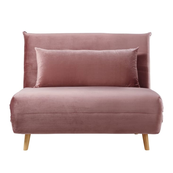Maisons Du Monde Nio - Sofá Cama De 1 Plaza De Terciopelo Rosa Envejecido