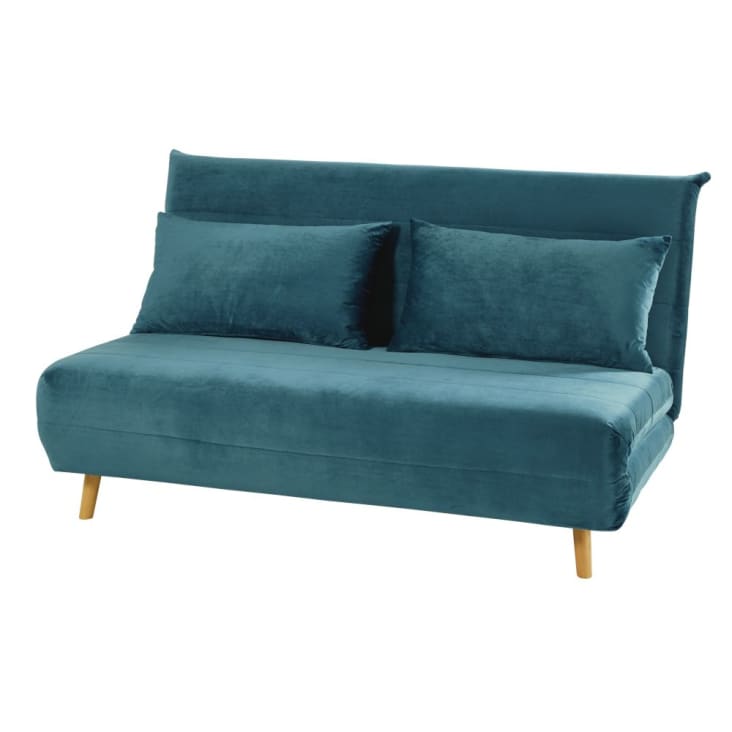 Maisons Du Monde Nio - Sofá Cama De 2 Plazas De Terciopelo Azul Petróleo