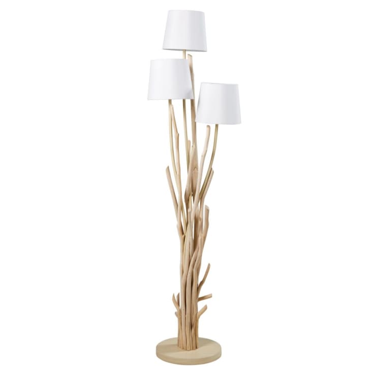 Maisons du Monde NIRVANA - Lámpara de pie de madera de deriva con pantalla blanca Alt.159