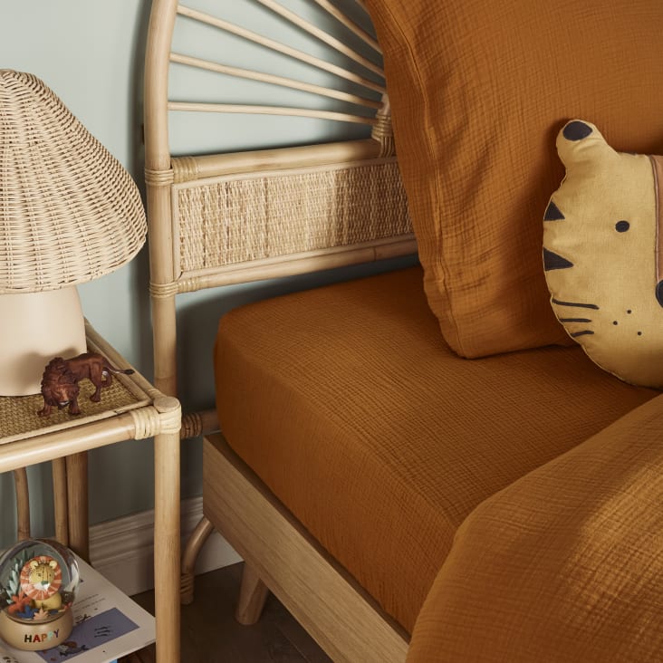 Maisons du Monde Noa - Sábana bajera de algodón orgánico marrón caramelo 90x190