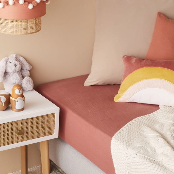 Maisons du Monde NOA - Sábana bajera infantil de gasa de algodón ecológico rojo terracota 90x190