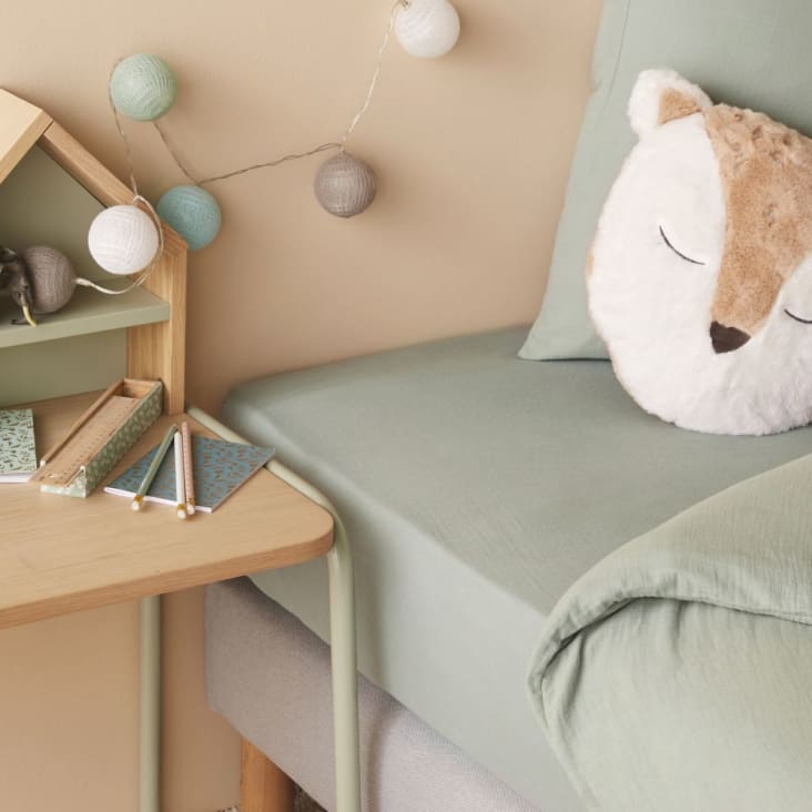 Maisons du Monde NOA - Sábana bajera infantil de gasa de algodón ecológico verde agua 90x190