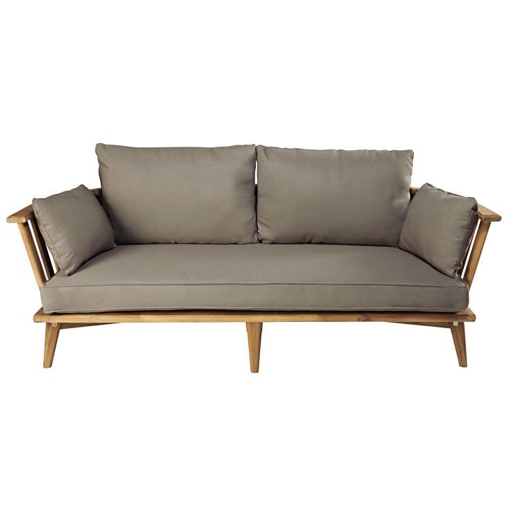 Maisons du Monde Noumea - Sofá de jardín de 2/3 plazas de madera de acacia maciza y cojines marrones