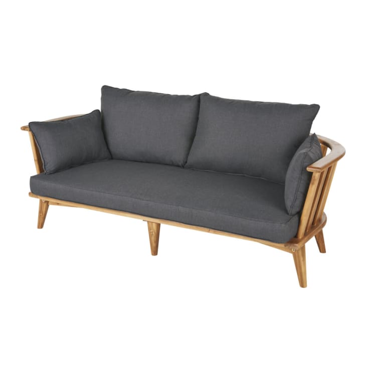 Maisons Du Monde Noumea - Sofá De Jardín De 2/3 Plazas De Madera Maciza De Acacia Y Cojines Antracita