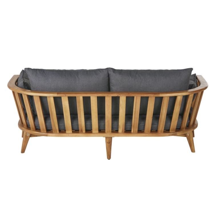 Maisons Du Monde Noumea - Sofá De Jardín De 2/3 Plazas De Madera Maciza De Acacia Y Cojines Antracita