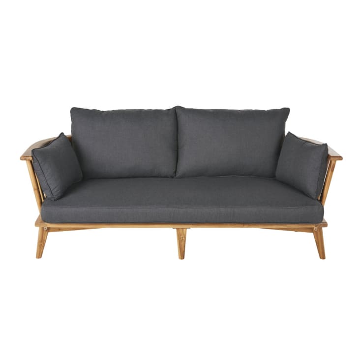 Maisons du Monde Noumea - Sofá de jardín de 2/3 plazas de madera maciza de acacia y cojines antracita