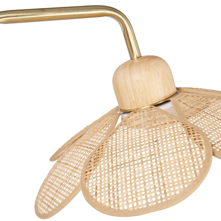Maisons Du Monde Oia - Lámpara De Pie De Madera De Caucho Con Pantalla De Ratán Alt. 142