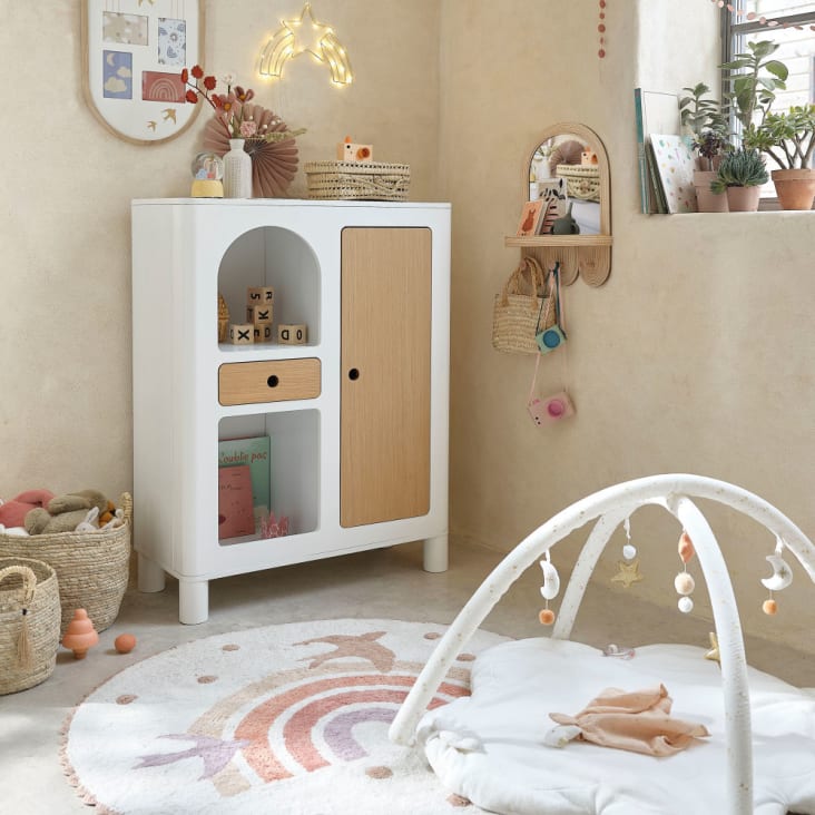 Maisons Du Monde OIA - Mantita Apego Con Pájaro En Gasa De Algodón Orgánico Blanco Beige Y Rosa