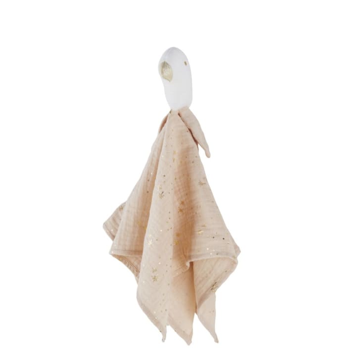 Maisons du Monde OIA - Mantita apego con pájaro en gasa de algodón orgánico blanco beige y rosa