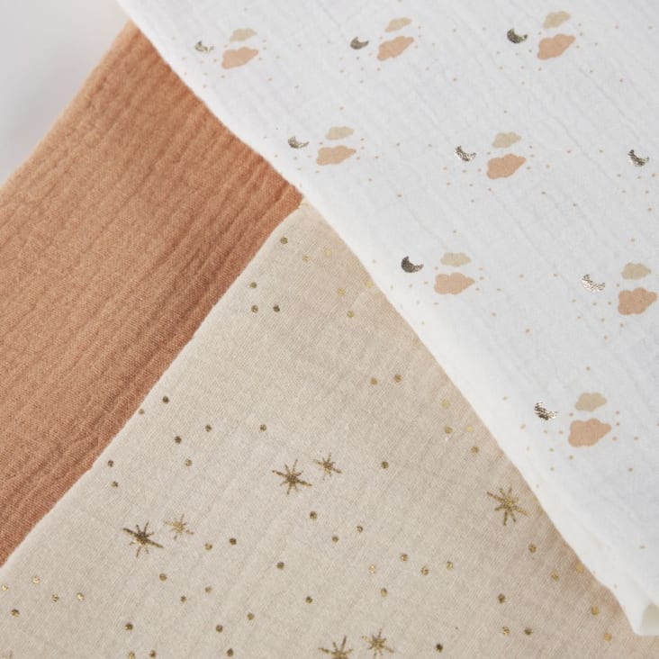 Maisons Du Monde OIA - Muselinas Bebé Gasa De Algodón Orgánico En Blanco Estampado Beige Rosado Y Terracota (x3)