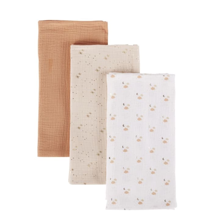 Maisons du Monde OIA - Muselinas bebé gasa de algodón orgánico en blanco estampado beige rosado y terracota (x3)