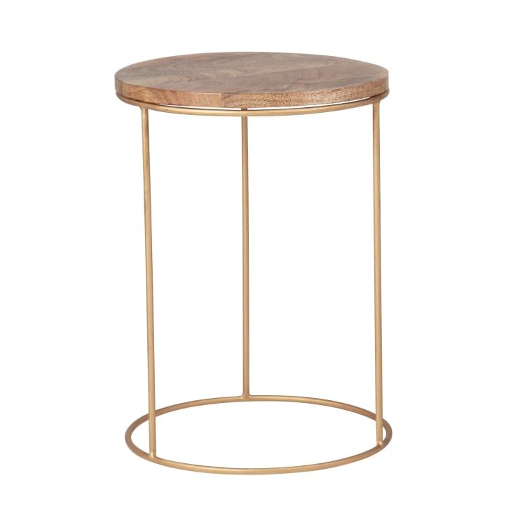 Maisons du Monde Olga - Mesa auxiliar de madera de mango y metal dorado