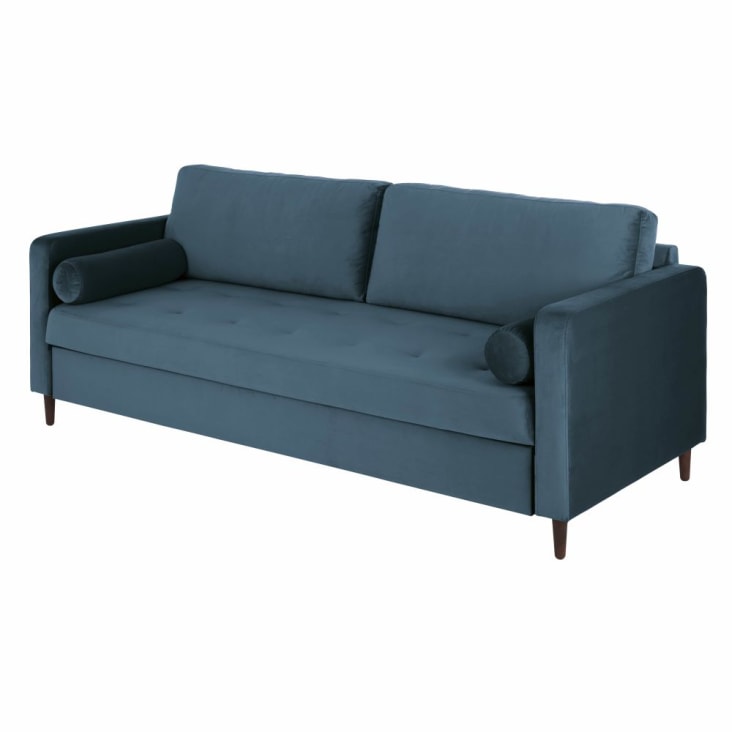 Maisons Du Monde Olivia - Sofá Cama De 3/4 Plazas De Terciopelo Azul
