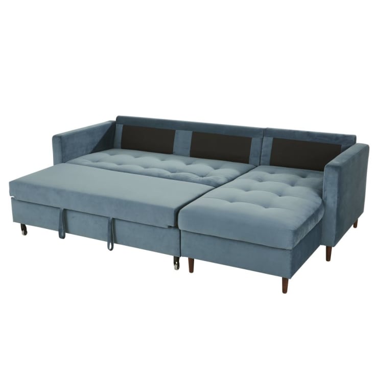 Maisons Du Monde Olivia - Sofá Cama Esquinero De 4 Plazas De Terciopelo Azul