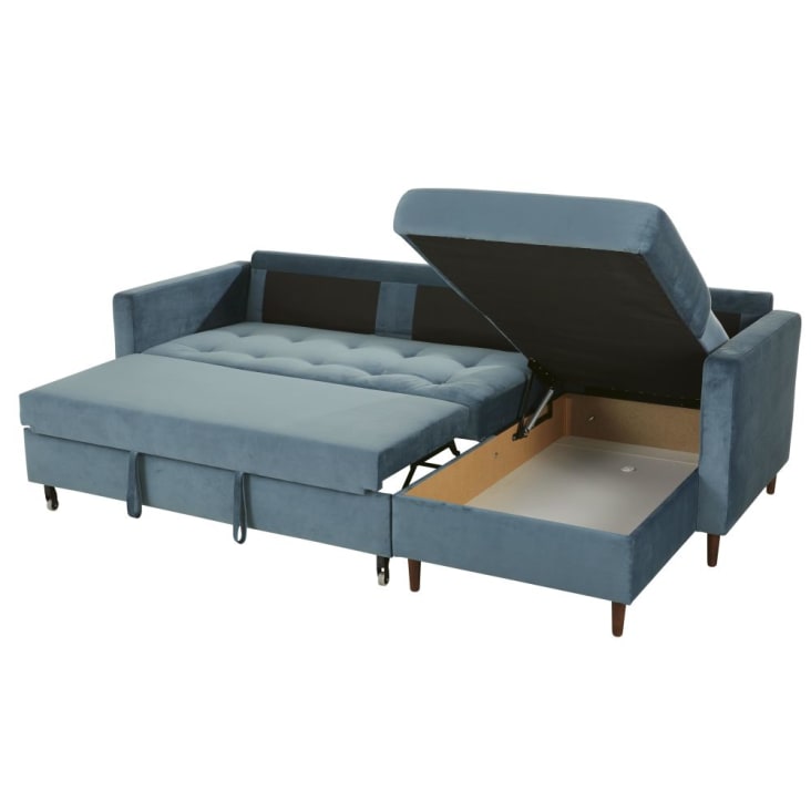 Maisons Du Monde Olivia - Sofá Cama Esquinero De 4 Plazas De Terciopelo Azul