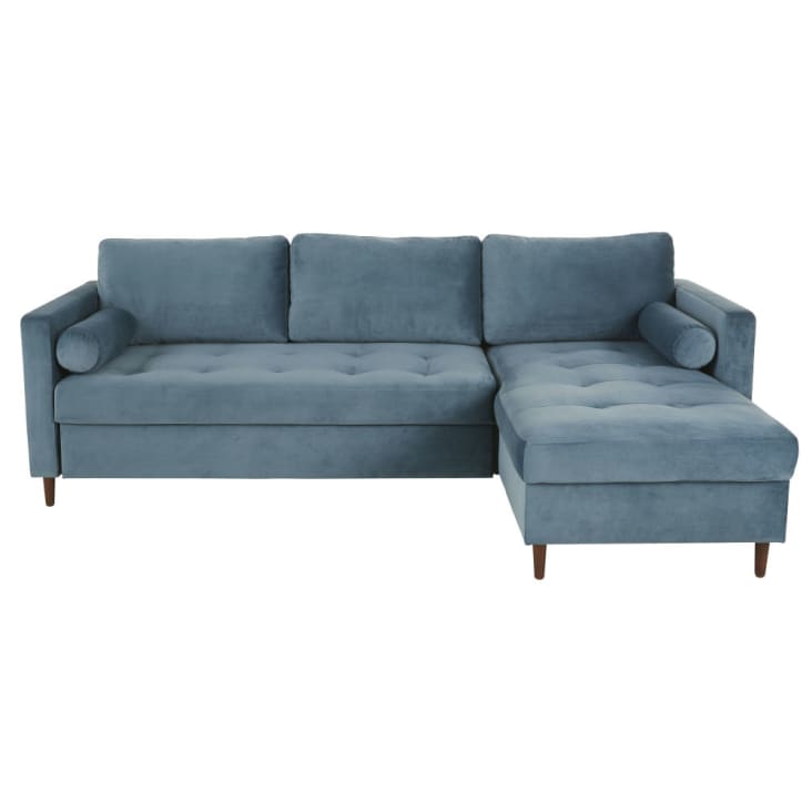 Maisons du Monde Olivia - Sofá cama esquinero de 4 plazas de terciopelo azul