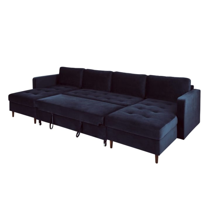 Maisons Du Monde Olivia - Sofá Cama Esquinero De 7/9 Plazas De Terciopelo Azul Oscuro