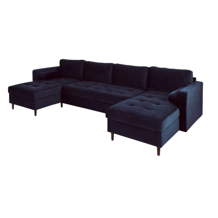 Maisons Du Monde Olivia - Sofá Cama Esquinero De 7/9 Plazas De Terciopelo Azul Oscuro