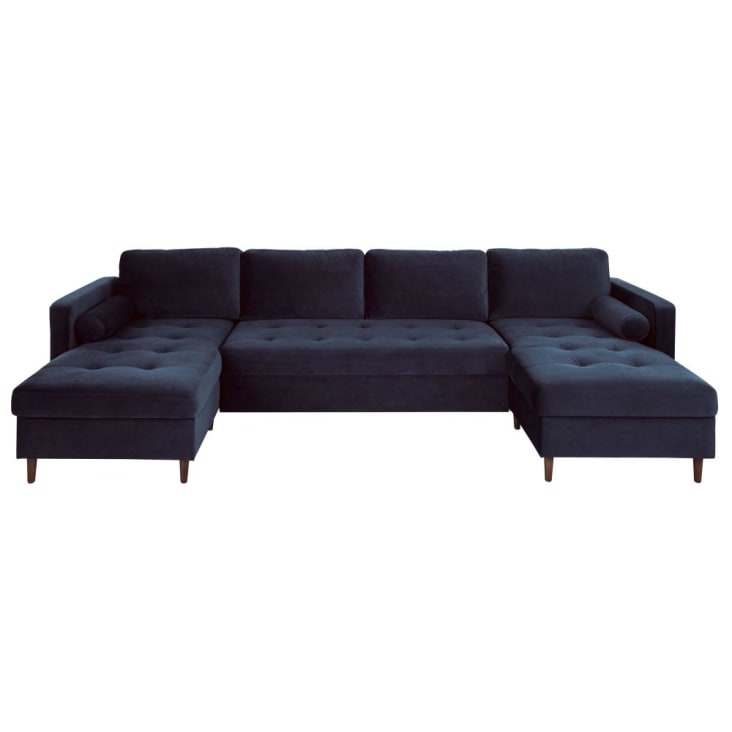 Maisons du Monde Olivia - Sofá cama esquinero de 7/9 plazas de terciopelo azul oscuro
