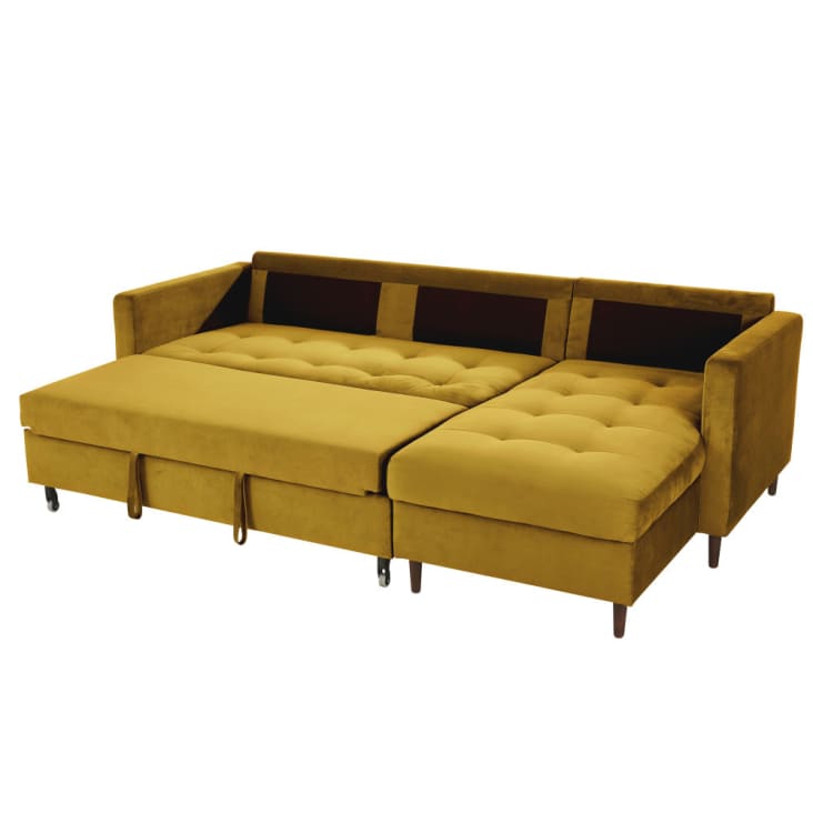 Maisons Du Monde Olivia - Sofá Esquinero De 4/5 Plazas De Terciopelo Amarillo