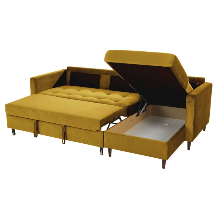 Maisons Du Monde Olivia - Sofá Esquinero De 4/5 Plazas De Terciopelo Amarillo