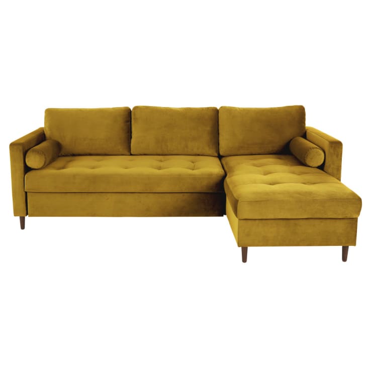 Maisons du Monde Olivia - Sofá esquinero de 4/5 plazas de terciopelo amarillo