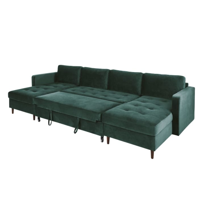 Maisons Du Monde Olivia - Sofá Panorámico De 7/9 Plazas De Terciopelo Verde