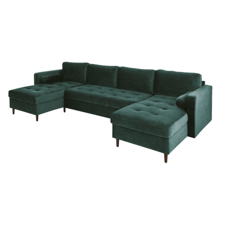 Maisons Du Monde Olivia - Sofá Panorámico De 7/9 Plazas De Terciopelo Verde