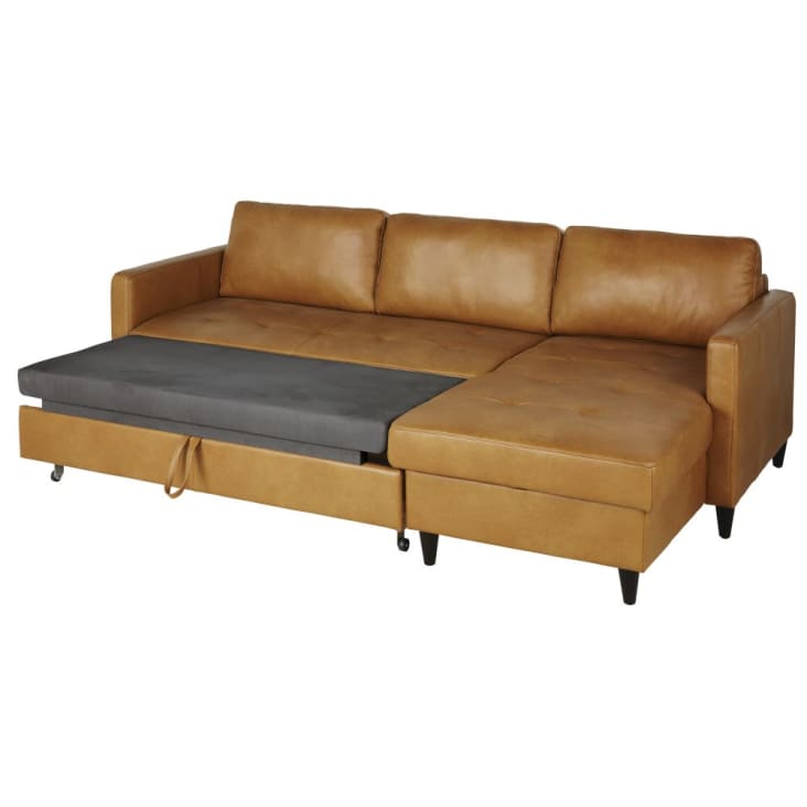 Maisons Du Monde Olivia - Sofá Rinconera De 4/5 Plazas De Cuero Color Caramelo