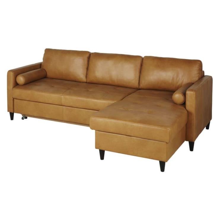 Maisons Du Monde Olivia - Sofá Rinconera De 4/5 Plazas De Cuero Color Caramelo