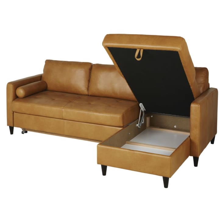 Maisons Du Monde Olivia - Sofá Rinconera De 4/5 Plazas De Cuero Color Caramelo