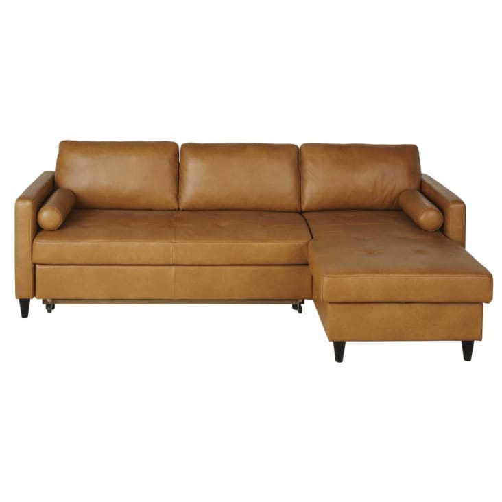 Maisons du Monde Olivia - Sofá rinconera de 4/5 plazas de cuero color caramelo