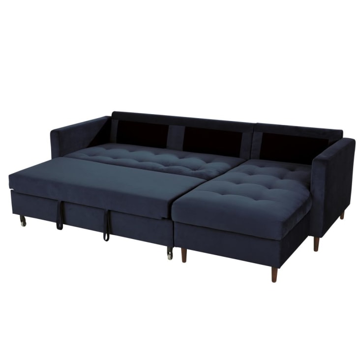 Maisons Du Monde Olivia - Sofá Rinconera De 4/5 Plazas De Terciopelo Azul Oscuro