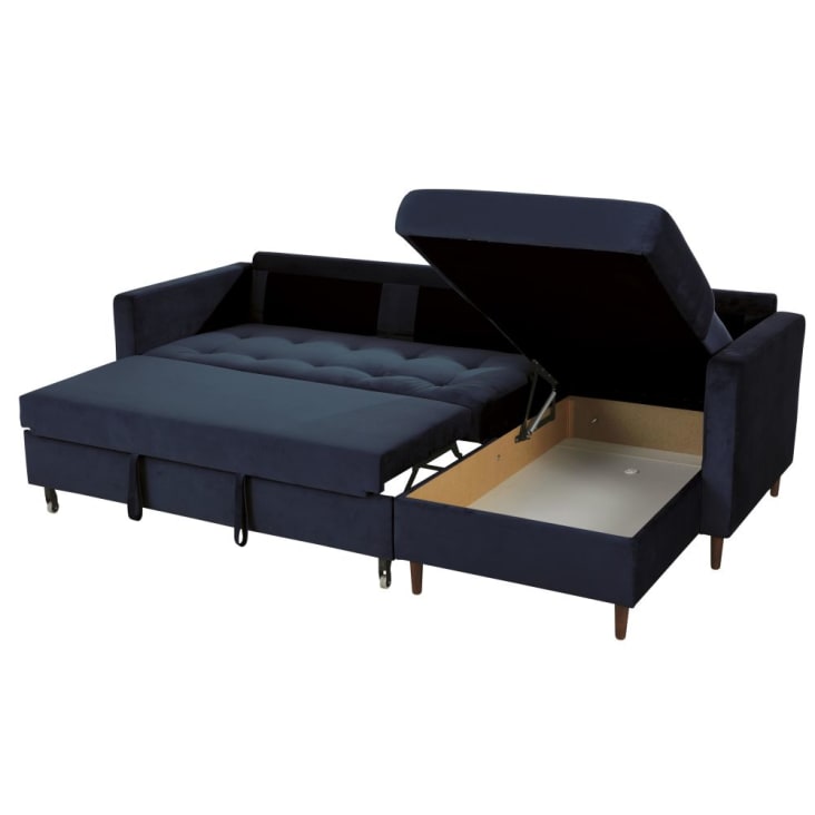 Maisons Du Monde Olivia - Sofá Rinconera De 4/5 Plazas De Terciopelo Azul Oscuro