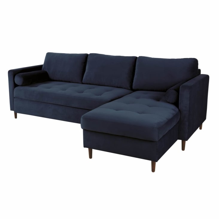 Maisons Du Monde Olivia - Sofá Rinconera De 4/5 Plazas De Terciopelo Azul Oscuro