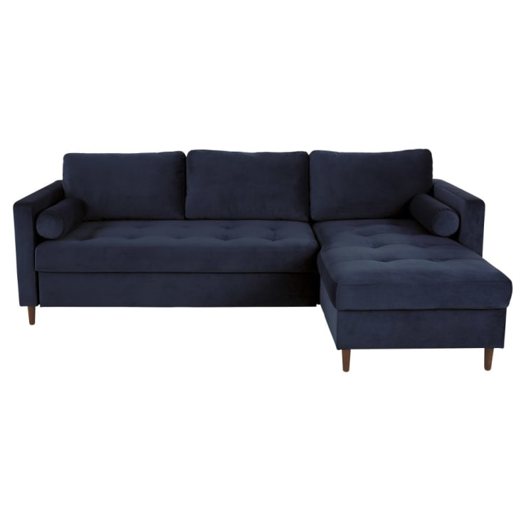 Maisons du Monde Olivia - Sofá rinconera de 4/5 plazas de terciopelo azul oscuro