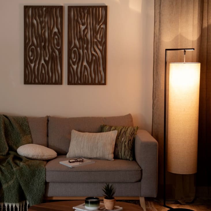 Maisons Du Monde Omari - Lámpara De Pie De Metal Negro Con Pantalla Beige Alt. 151